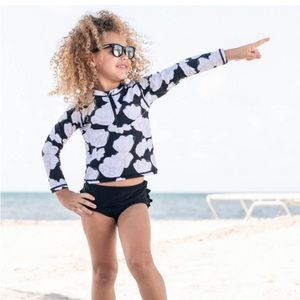 Ruffle Butts - Black & White Floral Swim